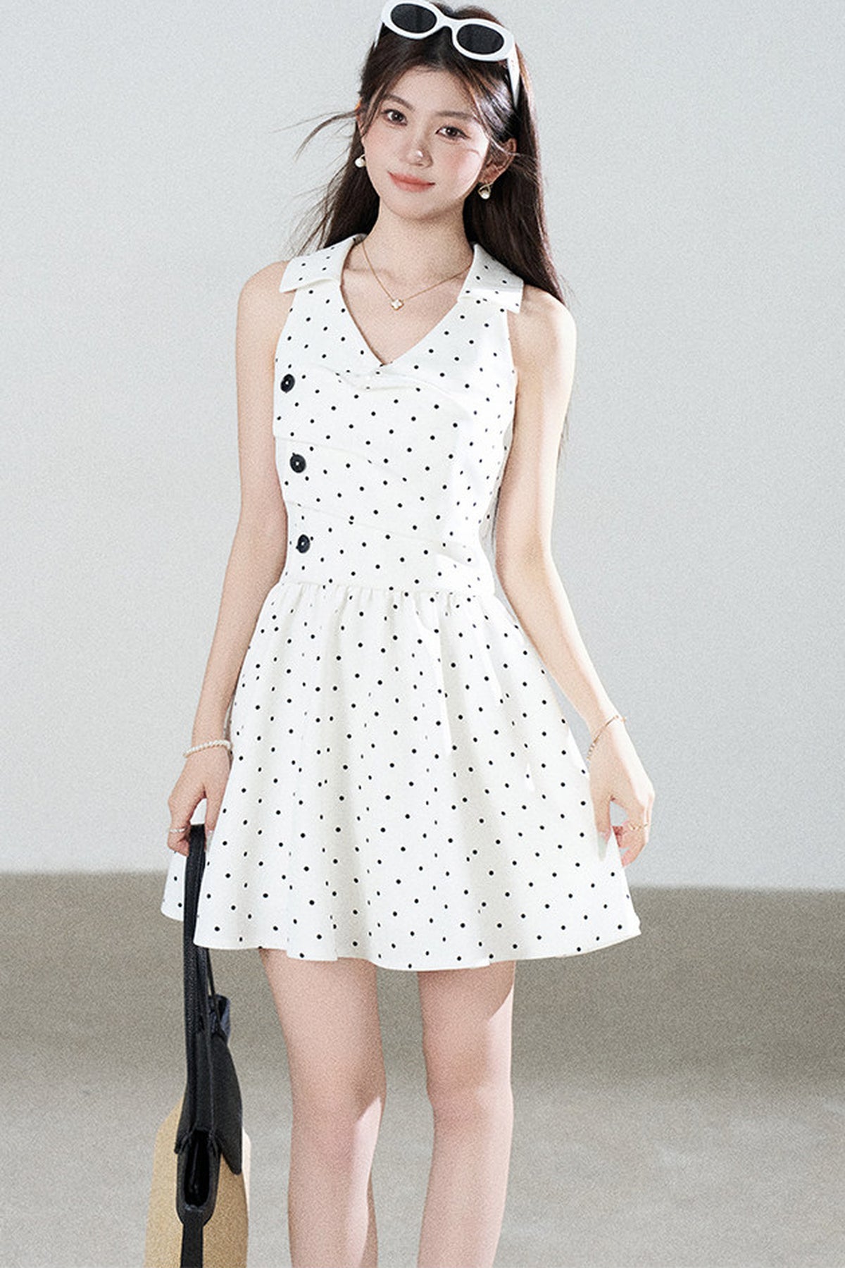 White Polka Dot V-Neck Dress