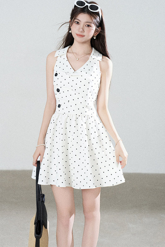 White Polka Dot V-Neck Dress