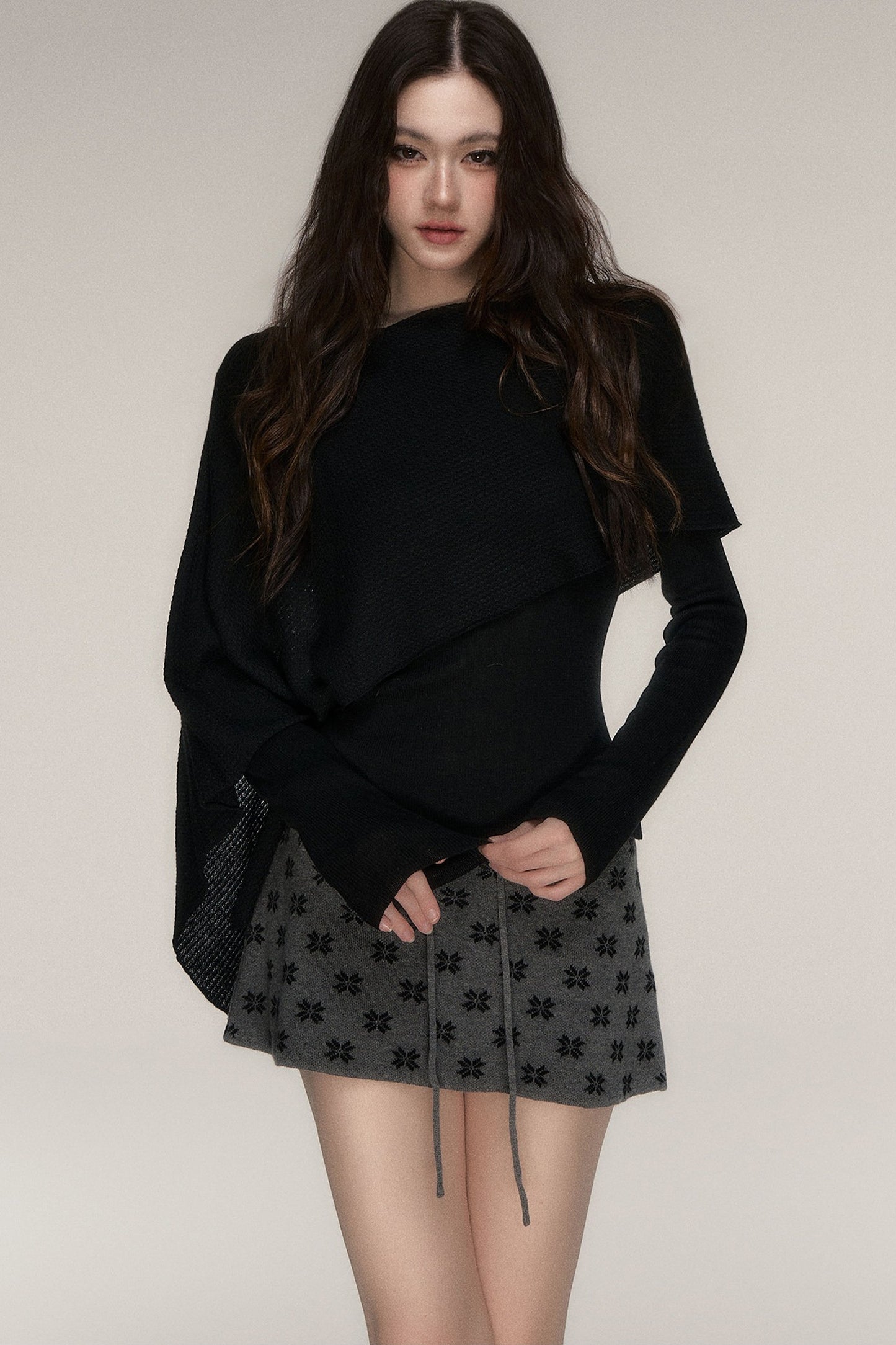 Weiches Windcape-Pullover-Strickoberteil