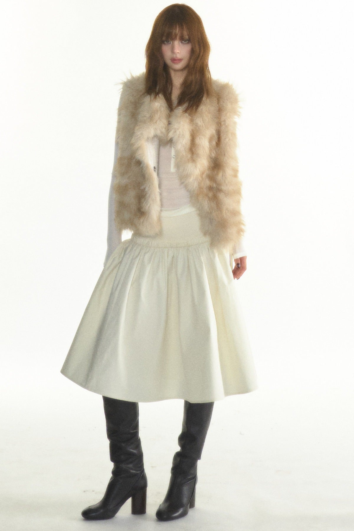 Reversible Fur Trim Knitted Patchwork Vest