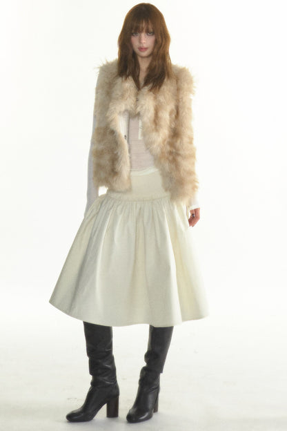 Reversible Fur Trim Knitted Patchwork Vest