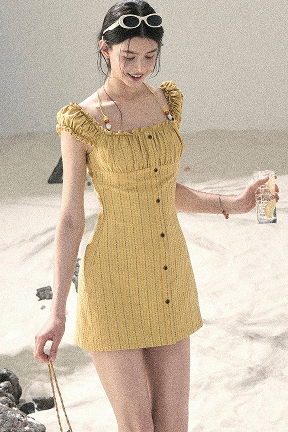 French Halter Striped Dress