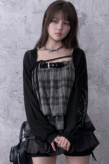 Loose Dark Print Knit Top