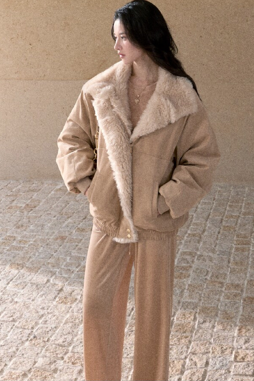 Matte Suede 95% White Duck Down Jacket
