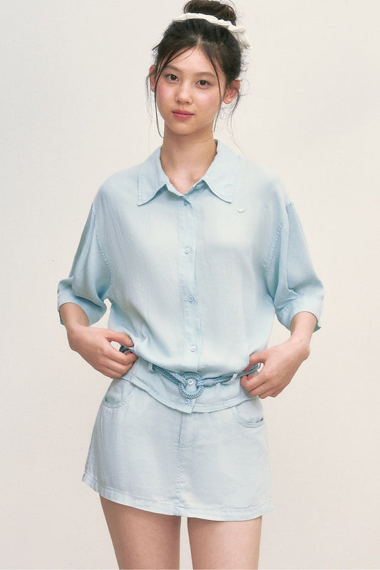 Short Sleeve Light Blue Shirt and Skirt Set-Up