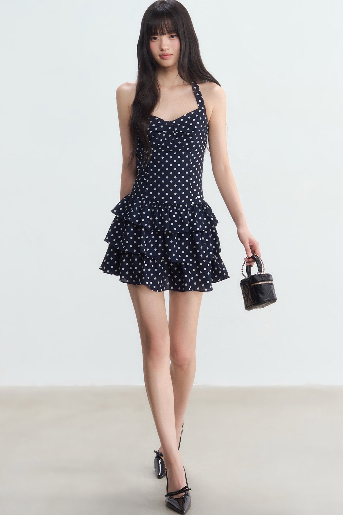Polka Dot Halter Tiered Dress