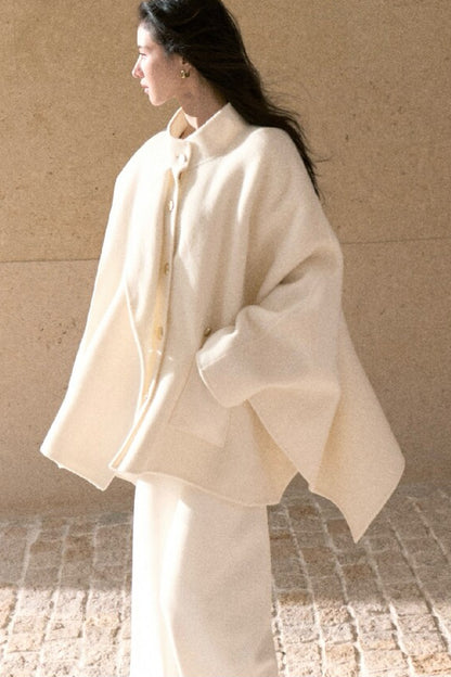 Mid-Length Double-Sided Wool Wrap Cape