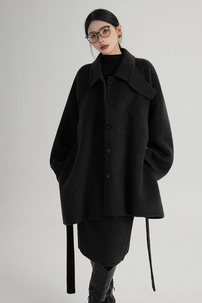 Mid-Length Armor Collar Wool Coat