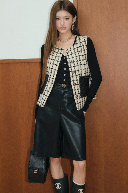 Black Leather Mid-Length Shorts and Vest Set-Up