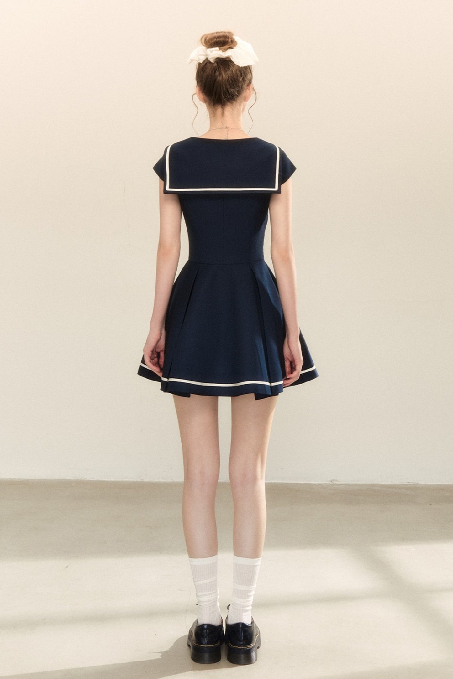 Navy Blue Sailor Collar A-Line Dress