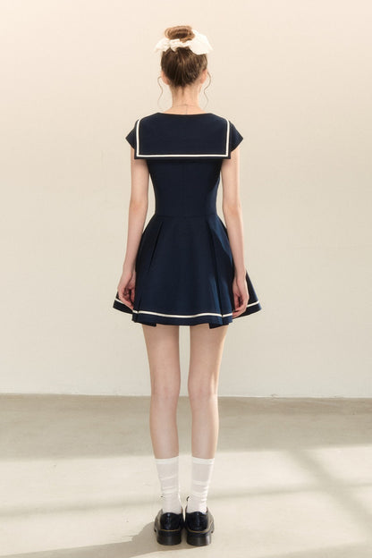 Navy Blue Sailor Collar A-Line Dress