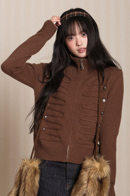 Napoleon Style Zipper Knit Cardigan