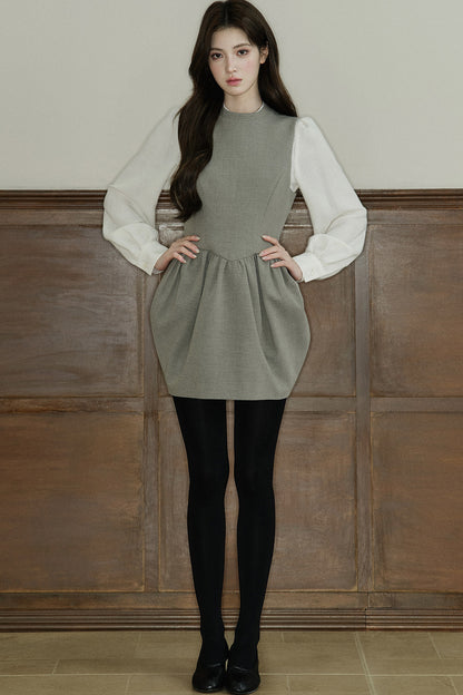 Loose Wool Blend Puff Sleeve Shirt