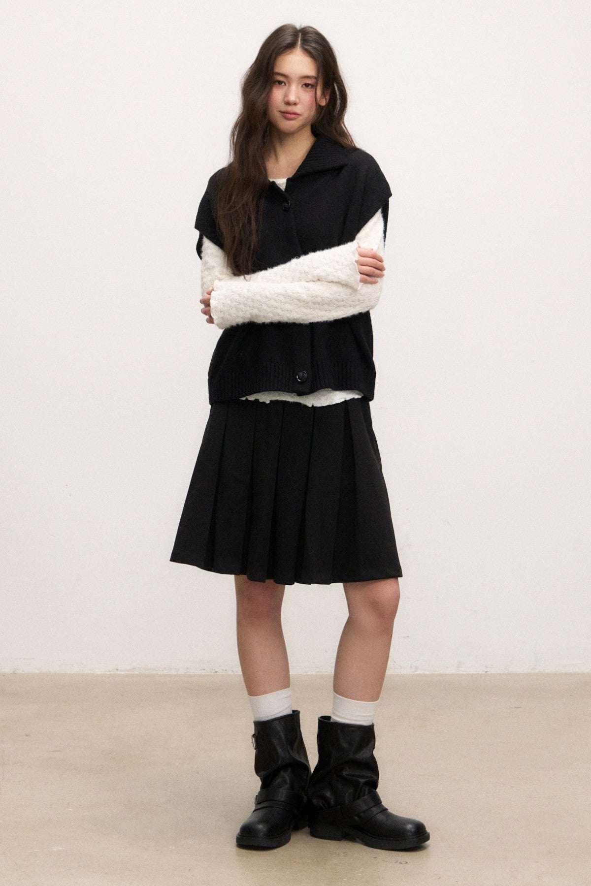 Textured Long Sleeve Knit Sweater With Pants and Skirt Set-Up