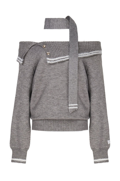 Ensemble pull tricoté rouge à épaules dénudées