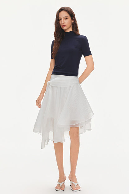 Asymmetrical Tie Waist Sheer Midi Skirt