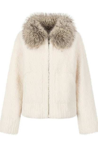Micro-Loose Fur Collar Faux Fur Jacket