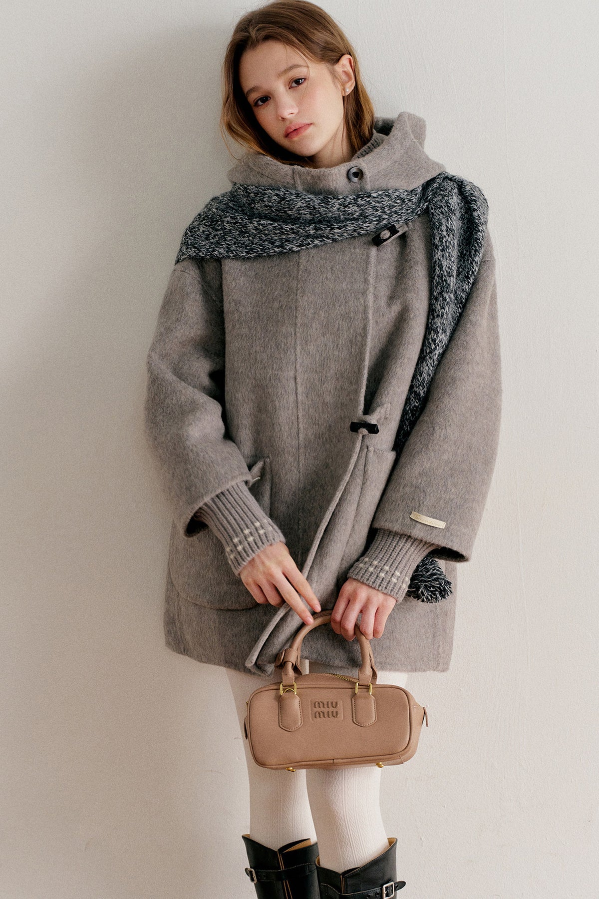 Hooded Horn Button Wool Coat