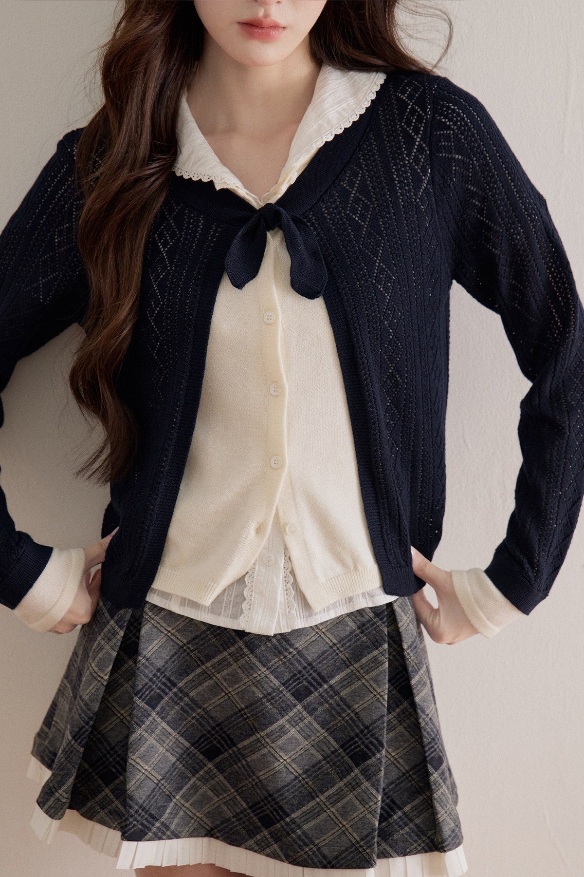Diamond Lattice Layered-Look Knit Top