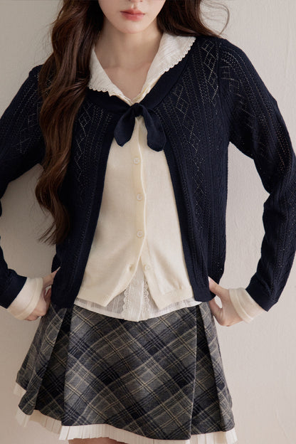 Diamond Lattice Layered-Look Knit Top