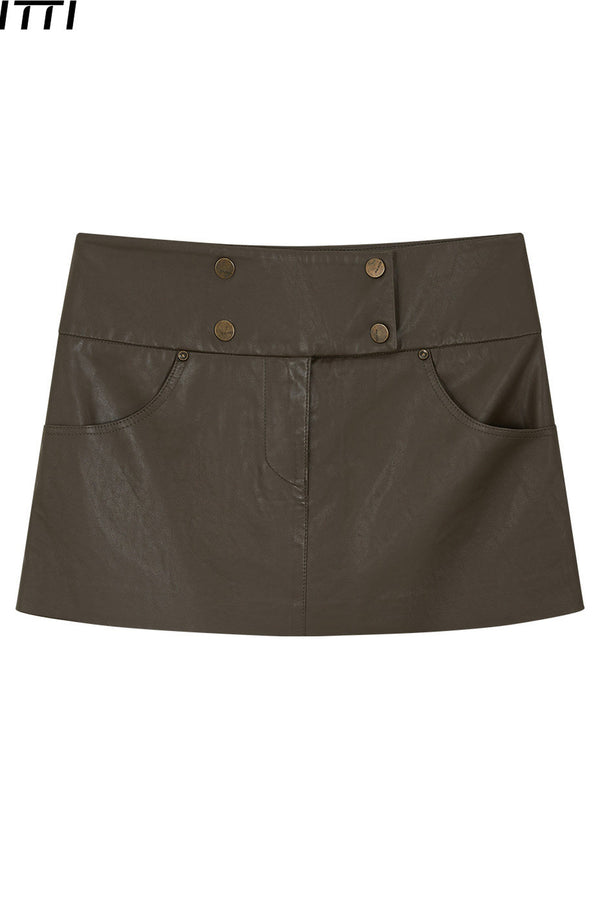 Retro Brown Leather Skirt