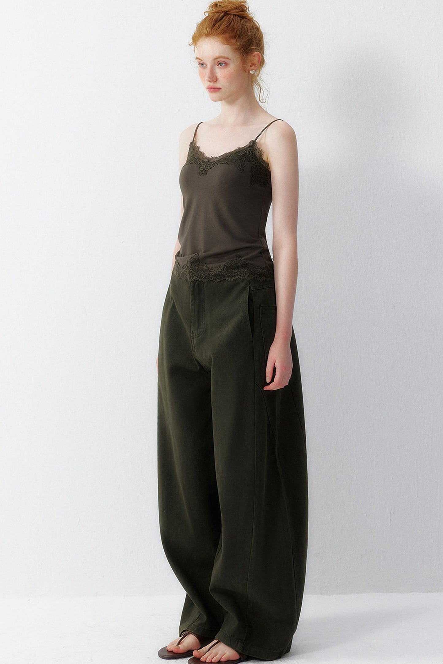 Olive Wide Leg Cotton Pants