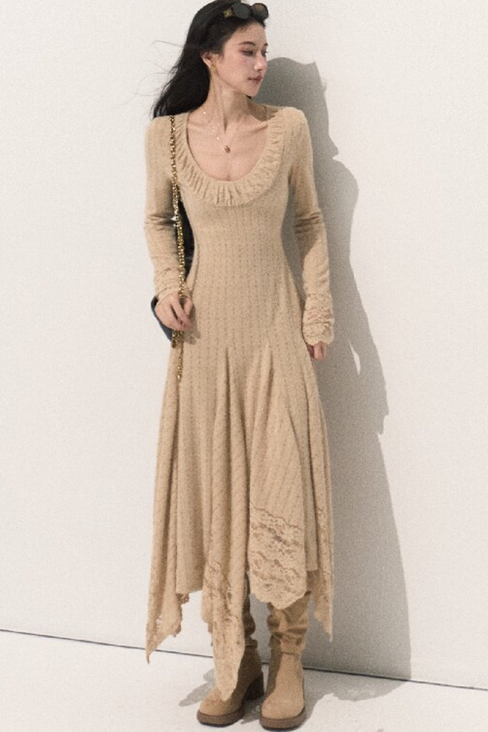 U-Neck Long Sleeve Knit Dress
