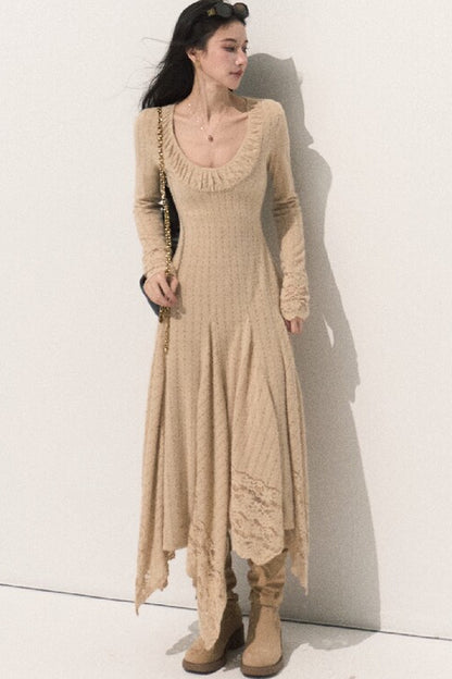 U-Neck Long Sleeve Knit Dress