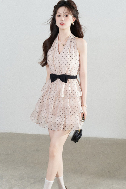 Pink Polka Dot Chiffon Dress