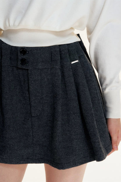 Pleated Woolen A-Line Skirt Set-Up