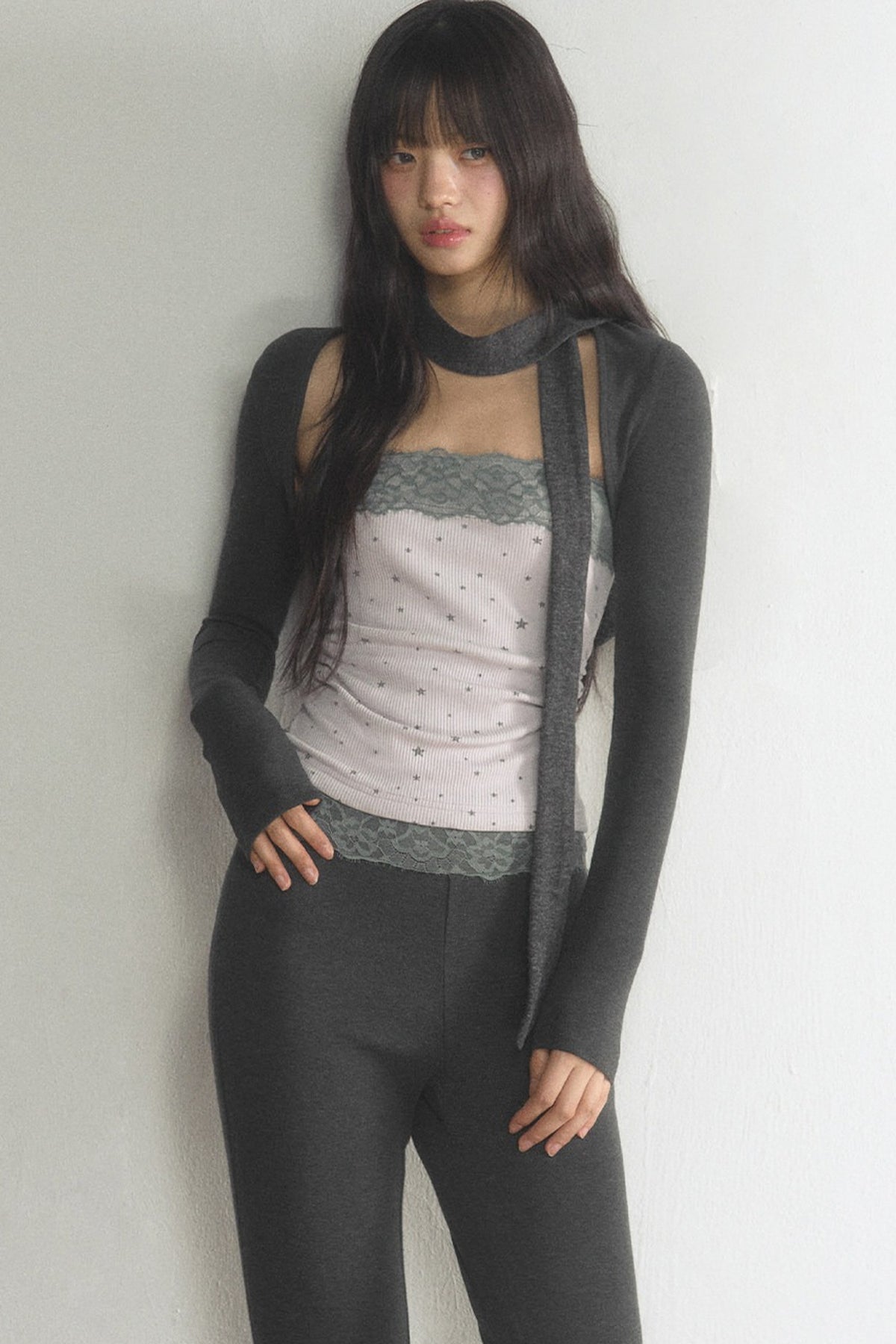 Lace Tube Top With Vest and Pants Set-Up