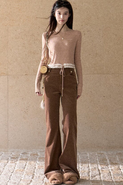 High-Waisted Corduroy Flared Belt Loops Pants
