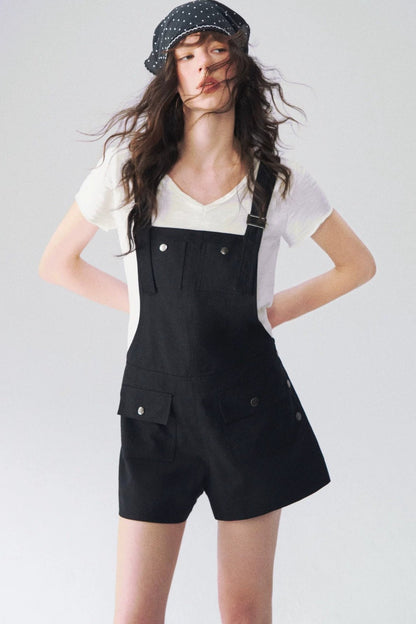 Linen Workwear Short Overalls
