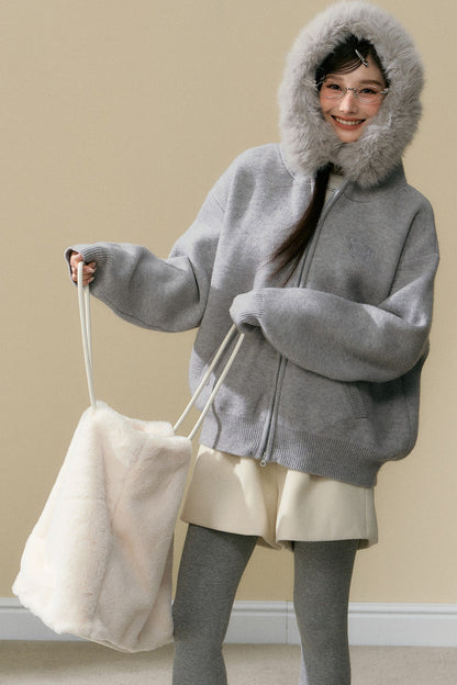 Gray Hooded Cardigan Jacket and Pants Set-Up