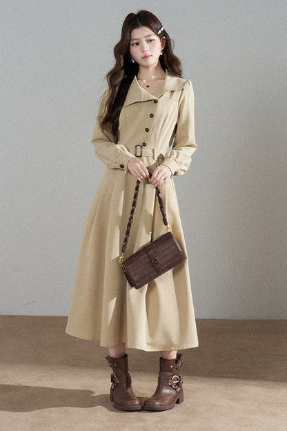Vestido trench caqui de manga larga
