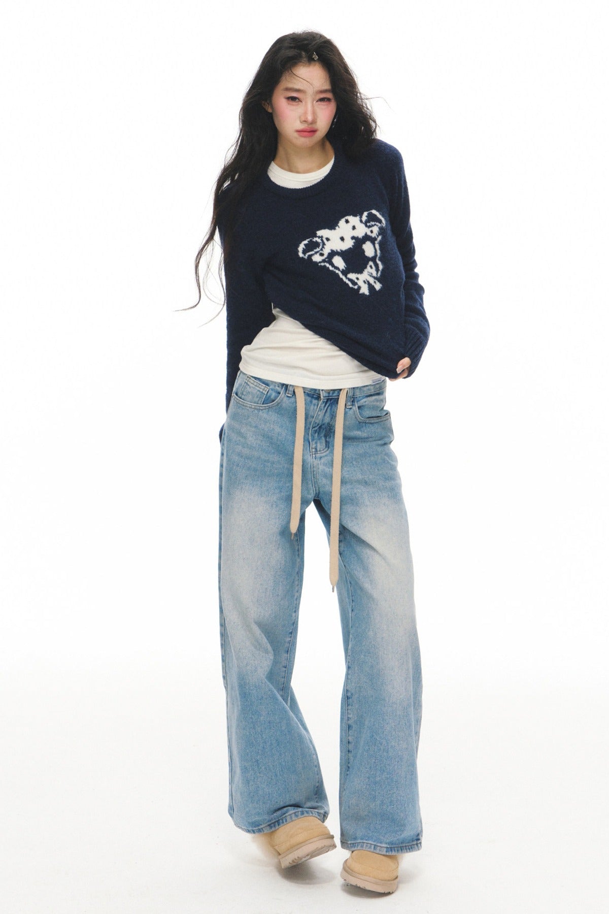 High-Waisted Straight Jeans and Jacket Set-Up