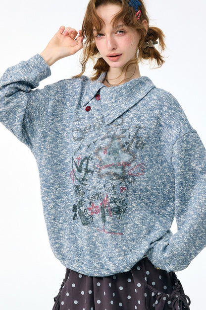 Star Mist Jacquard Slant Collar Sweatshirt