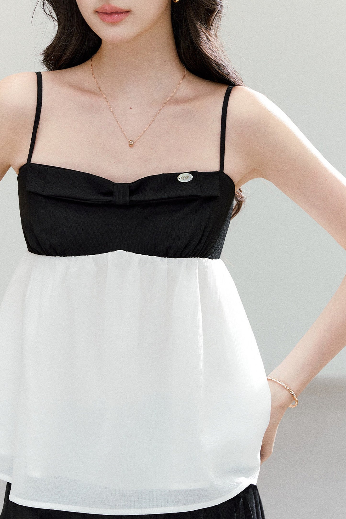 Black White Color Block Camisole Top and Pants Set