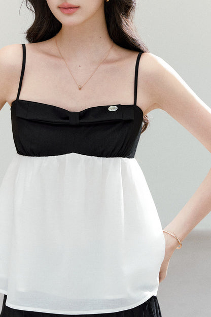 Black White Color Block Camisole Top and Pants Set