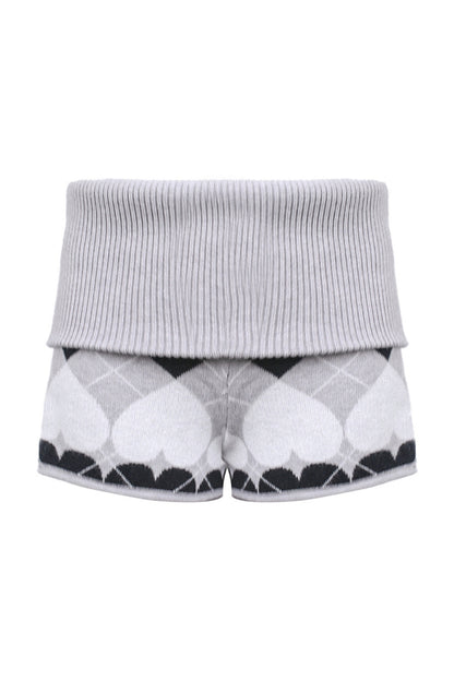 Heart Pattern Sweater Shorts Set With Embroidered Base Layer Top