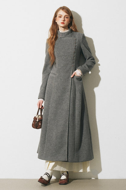 Asymmetrical Woolen Long Coat