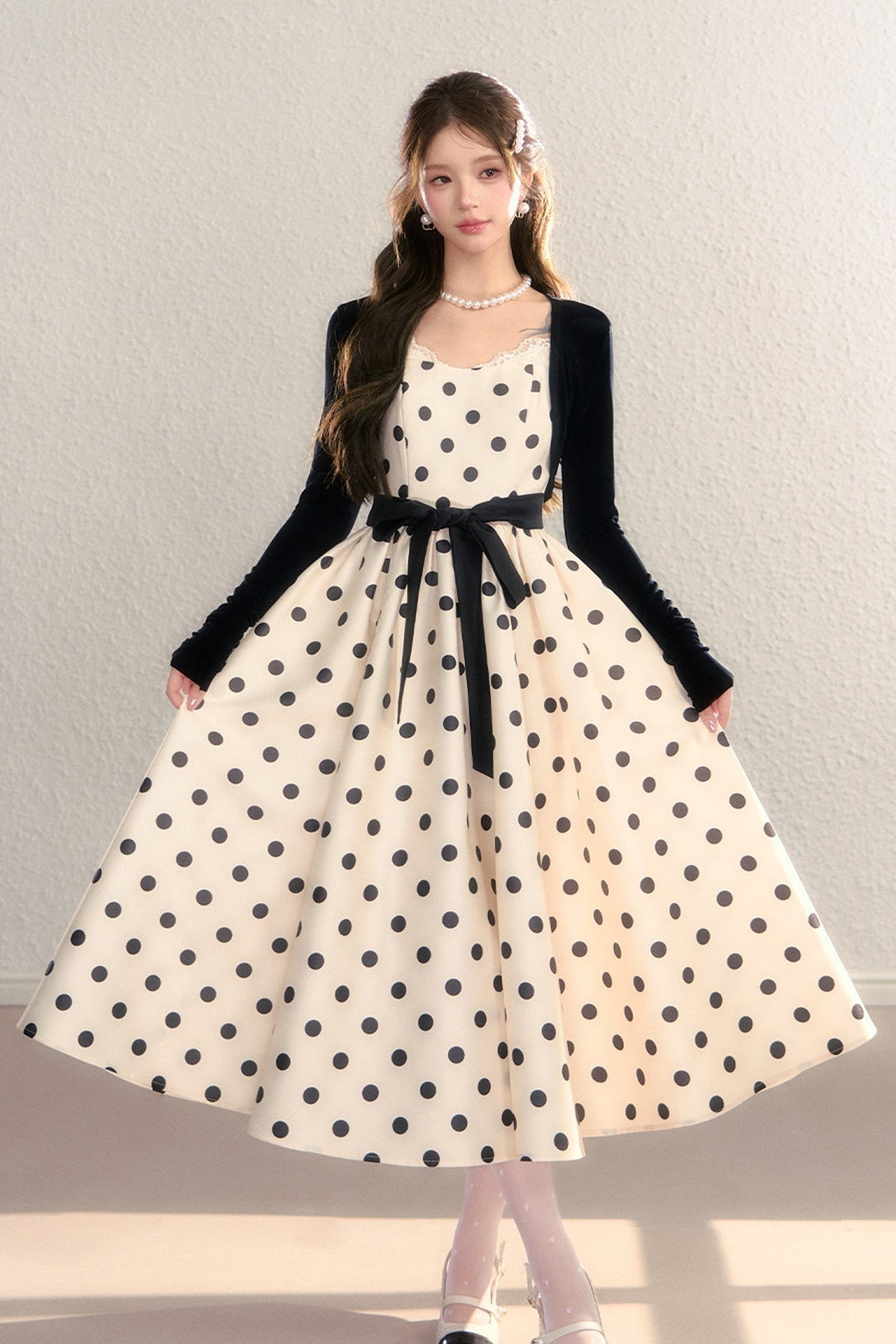 Satin Polka Dot Bow Tie Dress