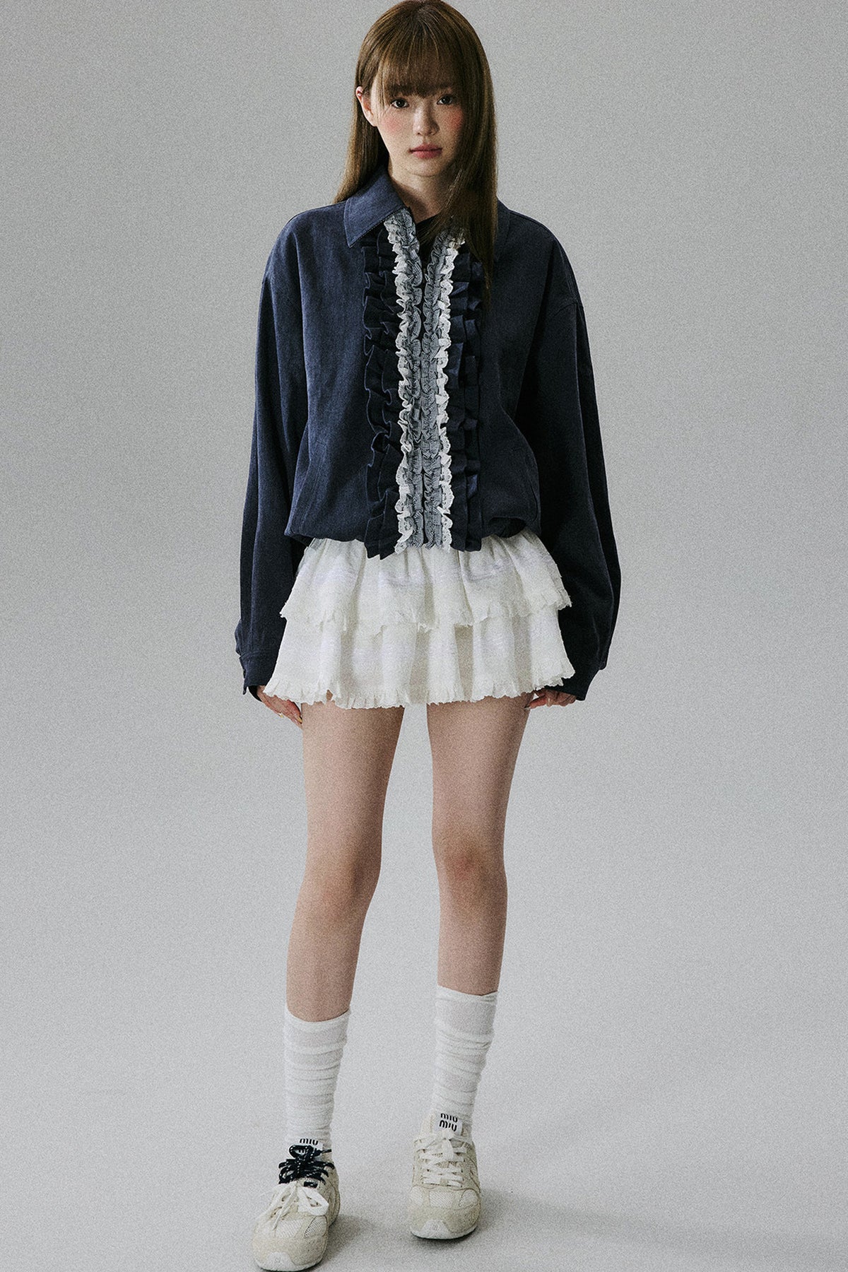 Ruffle Lace Panel Cotton Jacket