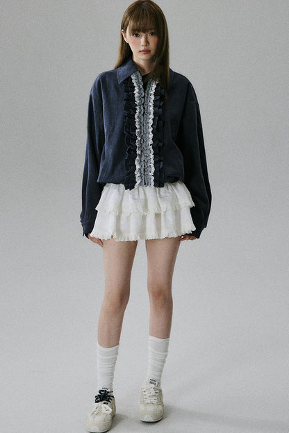 Ruffle Lace Panel Cotton Jacket