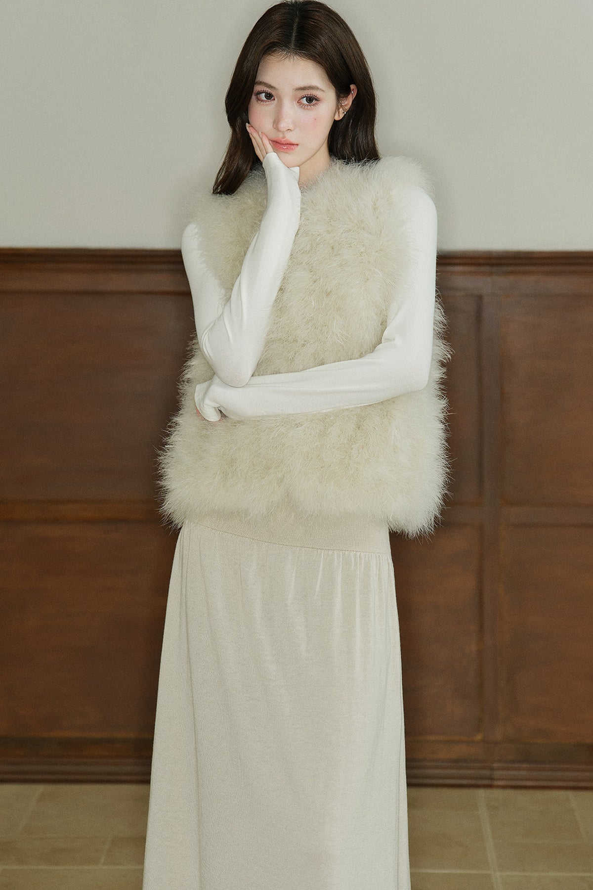 Natural Feather Sleeveless Vest