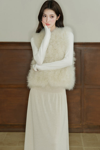 Natural Feather Sleeveless Vest