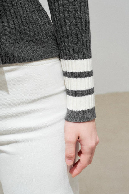 Navy Preppy Color Block Knit Top
