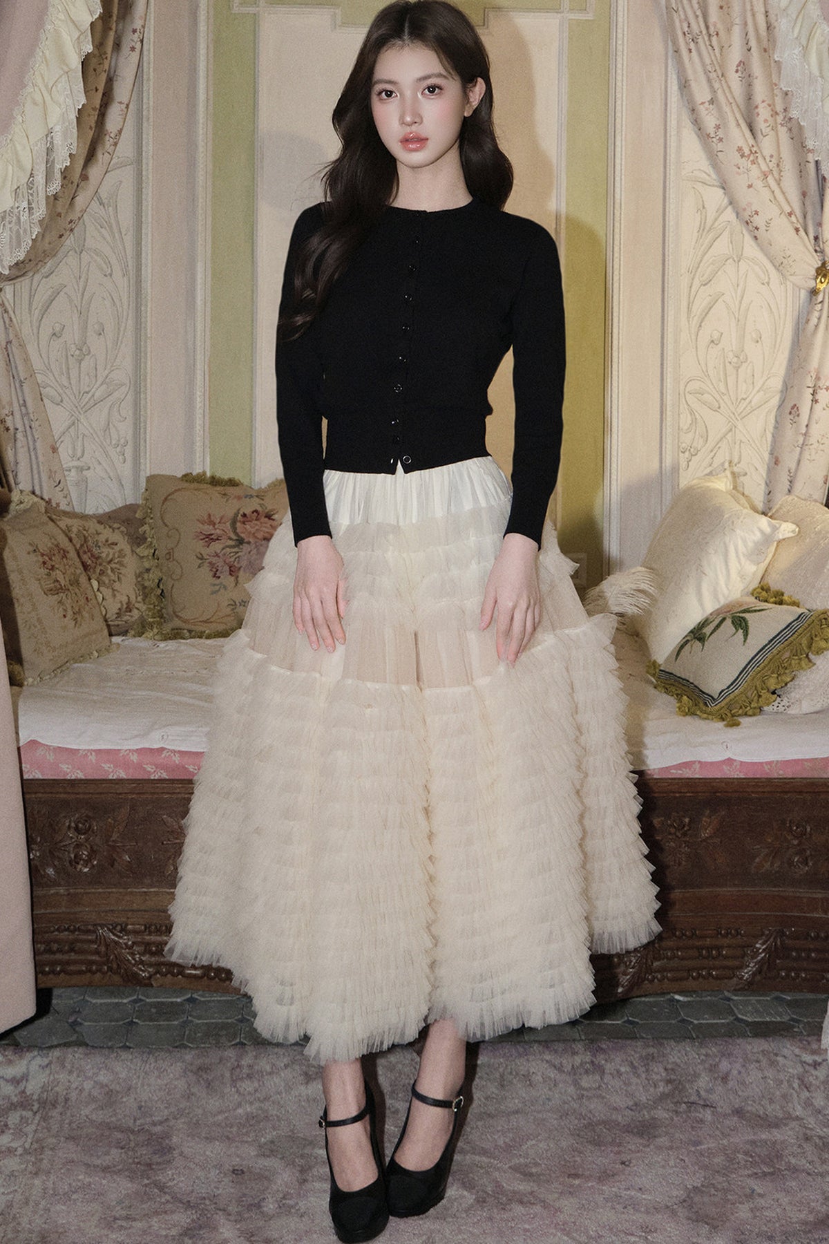 Multi-Layered Pleated Tulle Skirt