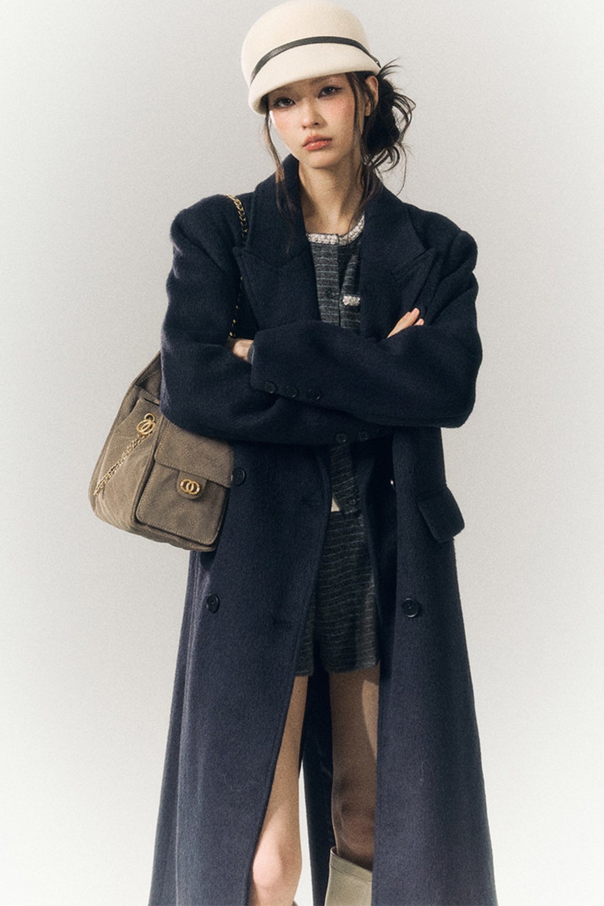 Beaded Lace-Up Wool Knit Top and Shorts and Cardigan Set-Up