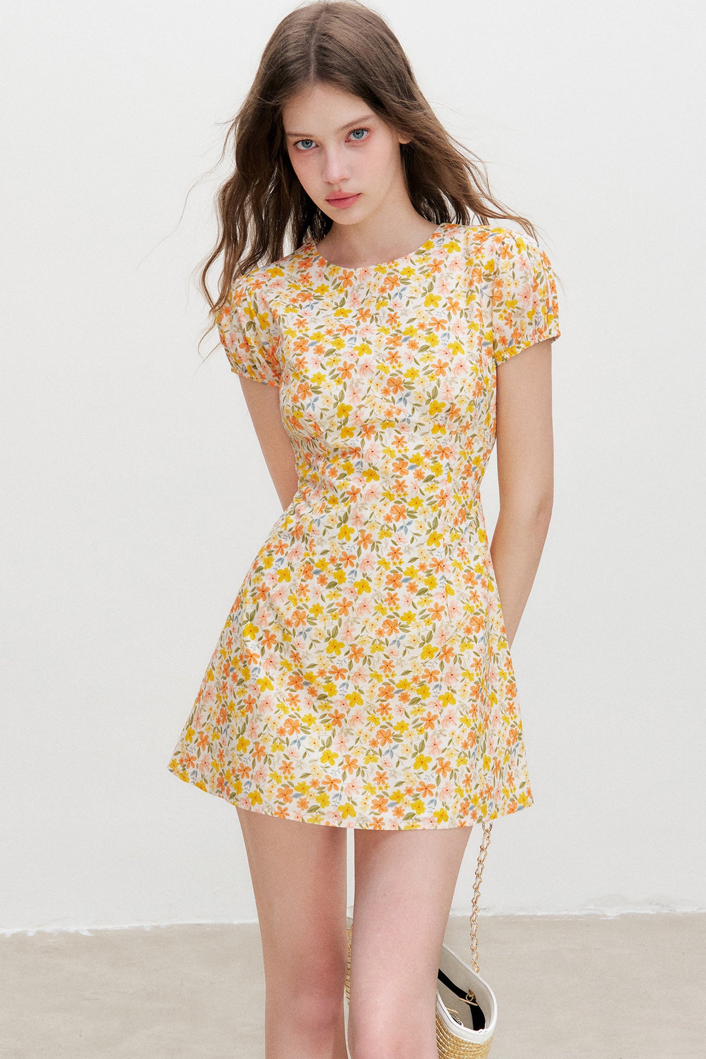 Warm Floral Puff Sleeve Dress